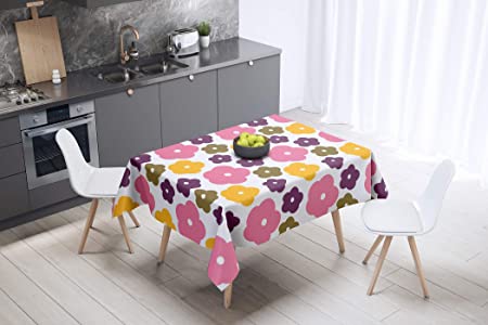Bonamaison Multicoloured Flower Design White Tablecloth 140cm x 140cm RRP 8.10 CLEARANCE XL 5.99